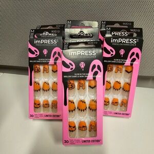 NEW imPRESS Halloween Creepy Crawly Press On Manicure Nails Medium Glow Dark